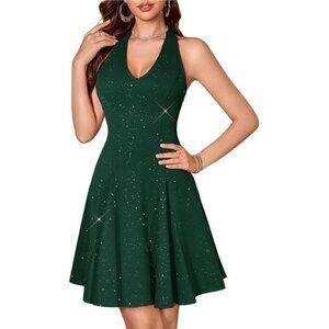 Glitter Sparkle V Neck Cocktail Dress for Women Green